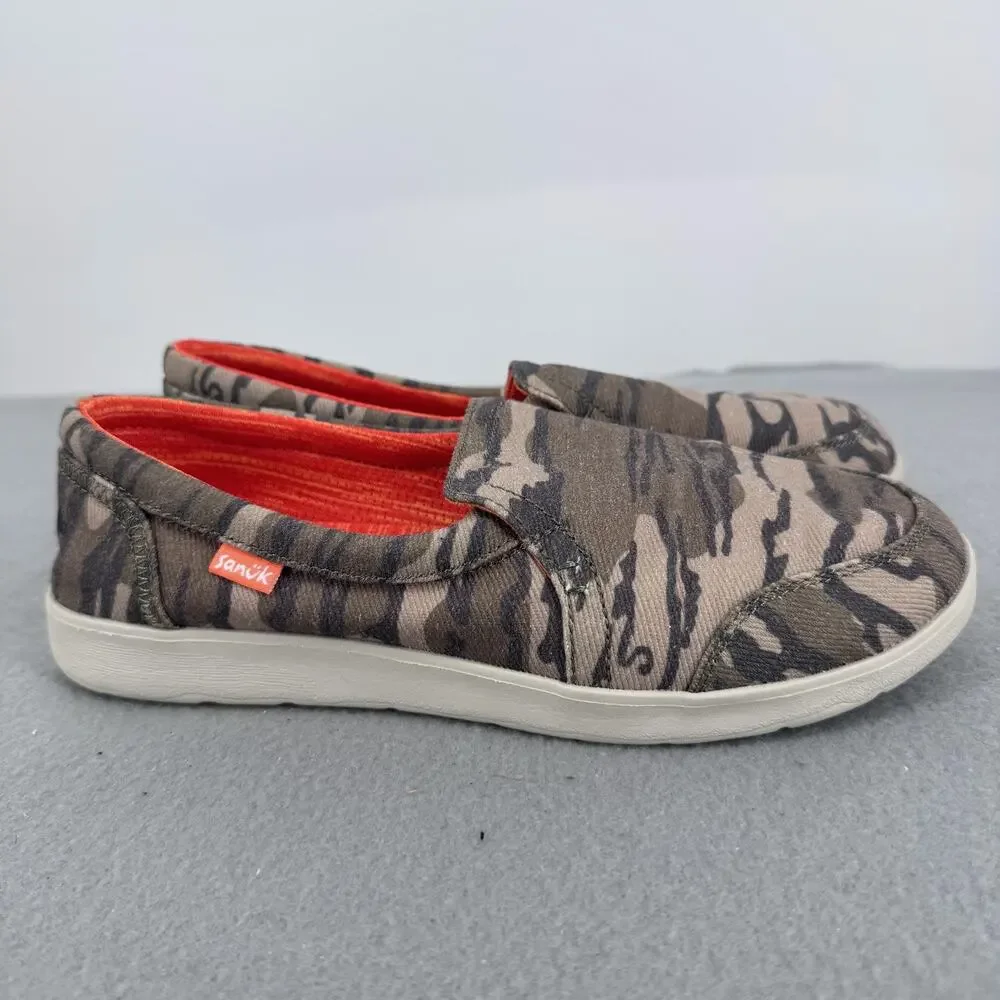 Sanuk Mossy Oak‎ Shoes Womens Size 7 Brown Camo Canvas Slip On Flats Comfort